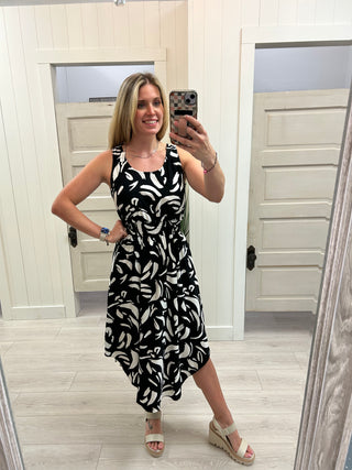 Black/White Print Midi Dress