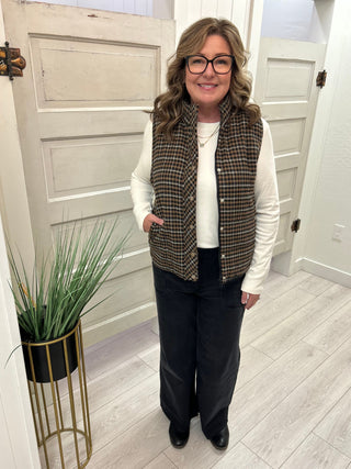 Taupe & Black Plaid Vest