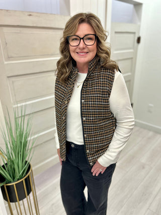 Taupe & Black Plaid Vest
