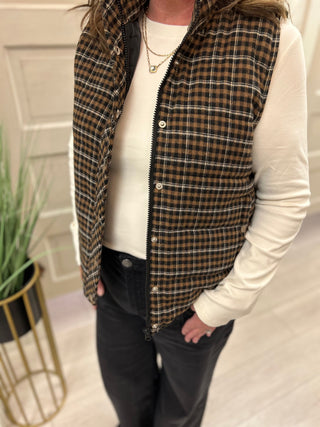 Taupe & Black Plaid Vest