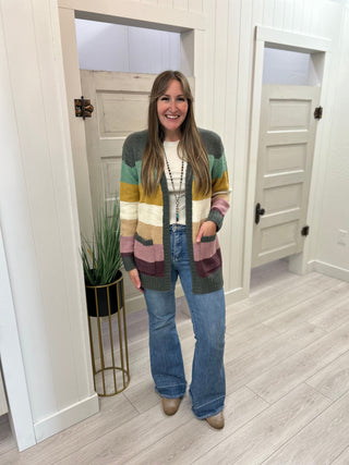 Multicolor Striped Open-Front Cardigan