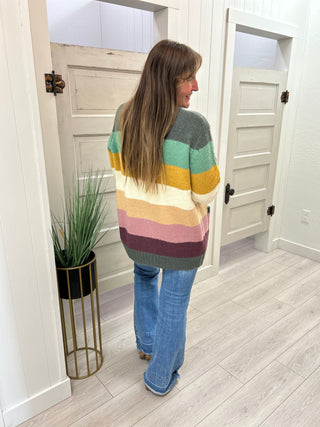 Multicolor Striped Open-Front Cardigan