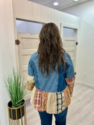 Denim Boho Patchwork Cardigan