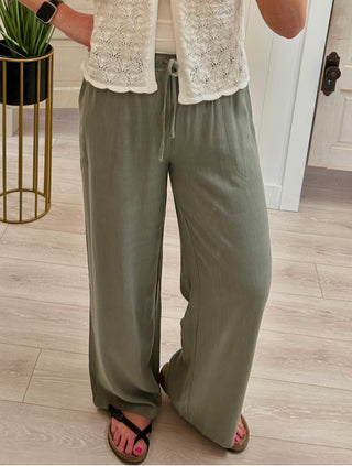 Spruce Green Linen-Blend Trousers