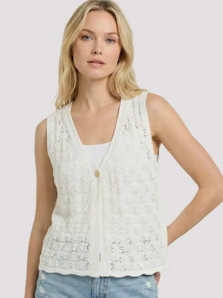 Off White Cotton Crochet Sweater Vest