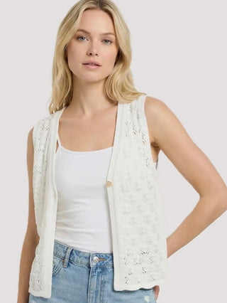 Off White Cotton Crochet Sweater Vest