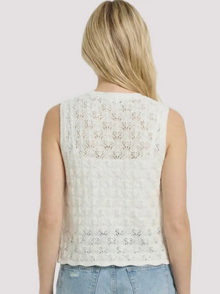 Off White Cotton Crochet Sweater Vest