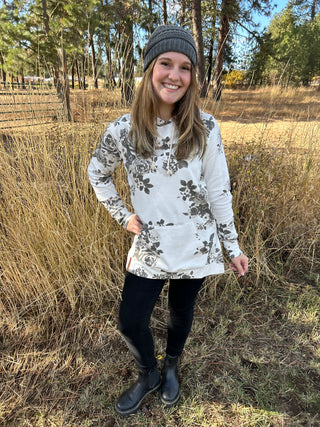 Hooded Ivory Floral Tunic