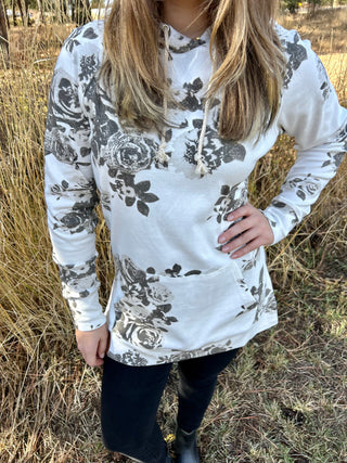 Hooded Ivory Floral Tunic