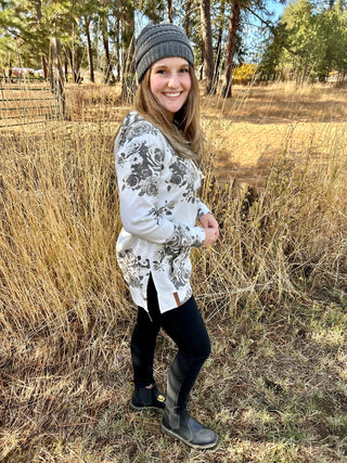 Hooded Ivory Floral Tunic