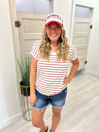 Red/ Ivory Stripe Top