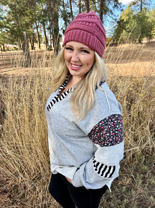 Grey Mixed Print Pullover Top