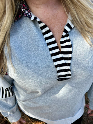 Grey Mixed Print Pullover Top