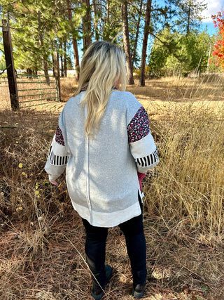 Grey Mixed Print Pullover Top