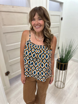 Teal & Rust Print Tank