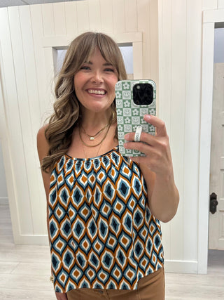 Teal & Rust Print Tank
