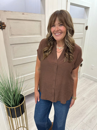 Dark Mocha Button-Front Top