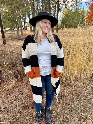 Black/Rust Striped Cardi Regular & Curvy! FINAL SALE!