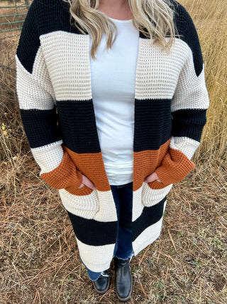 Black/Rust Striped Cardi Regular & Curvy! FINAL SALE!