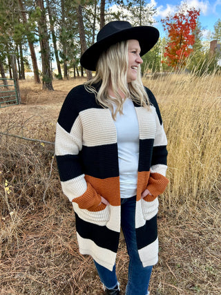 Black/Rust Striped Cardi Regular & Curvy! FINAL SALE!