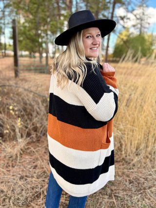 Black/Rust Striped Cardi Regular & Curvy! FINAL SALE!