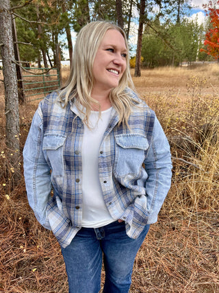 Curvy Plaid/Denim Shacket