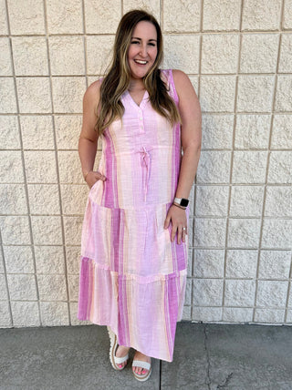 Liverpool Pink Sleeveless Tiered Maxi Dress CLEARANCE FINAL SALE