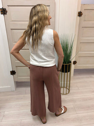 Marsala Flowy Cropped Linen Pant