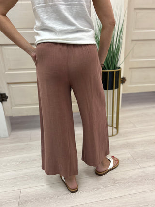 Marsala Flowy Cropped Linen Pant