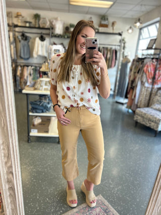 Liverpool Hannah Crop Flare Jeans in Straw