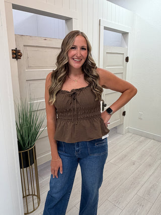 Dark Brown Ruched Waist Tank