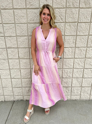 Liverpool Pink Sleeveless Tiered Maxi Dress CLEARANCE FINAL SALE