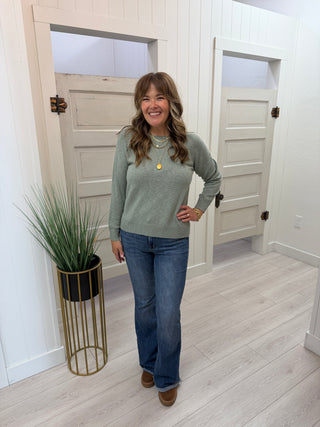 Cotton Blend Crew Neck Sweater