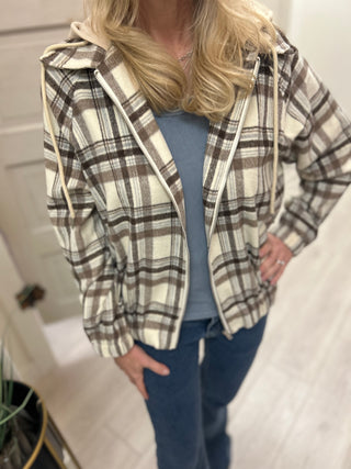 Mocha Hooded Flannel Jacket