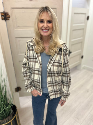 Mocha Hooded Flannel Jacket