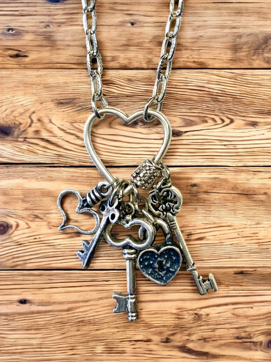 Silver Heart/Key  Charm Necklace