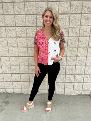 Black Boho Mixed Print Top