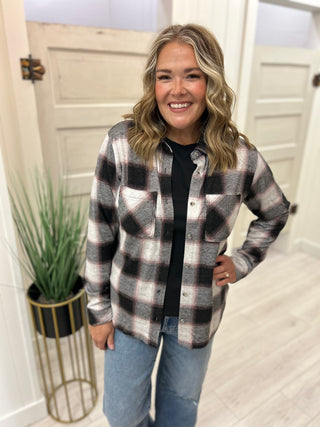 Rose & Black Plaid Button-Front Flannel