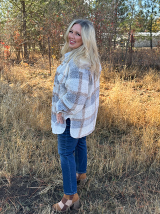 Curvy Ivory/Grey Plaid Shacket