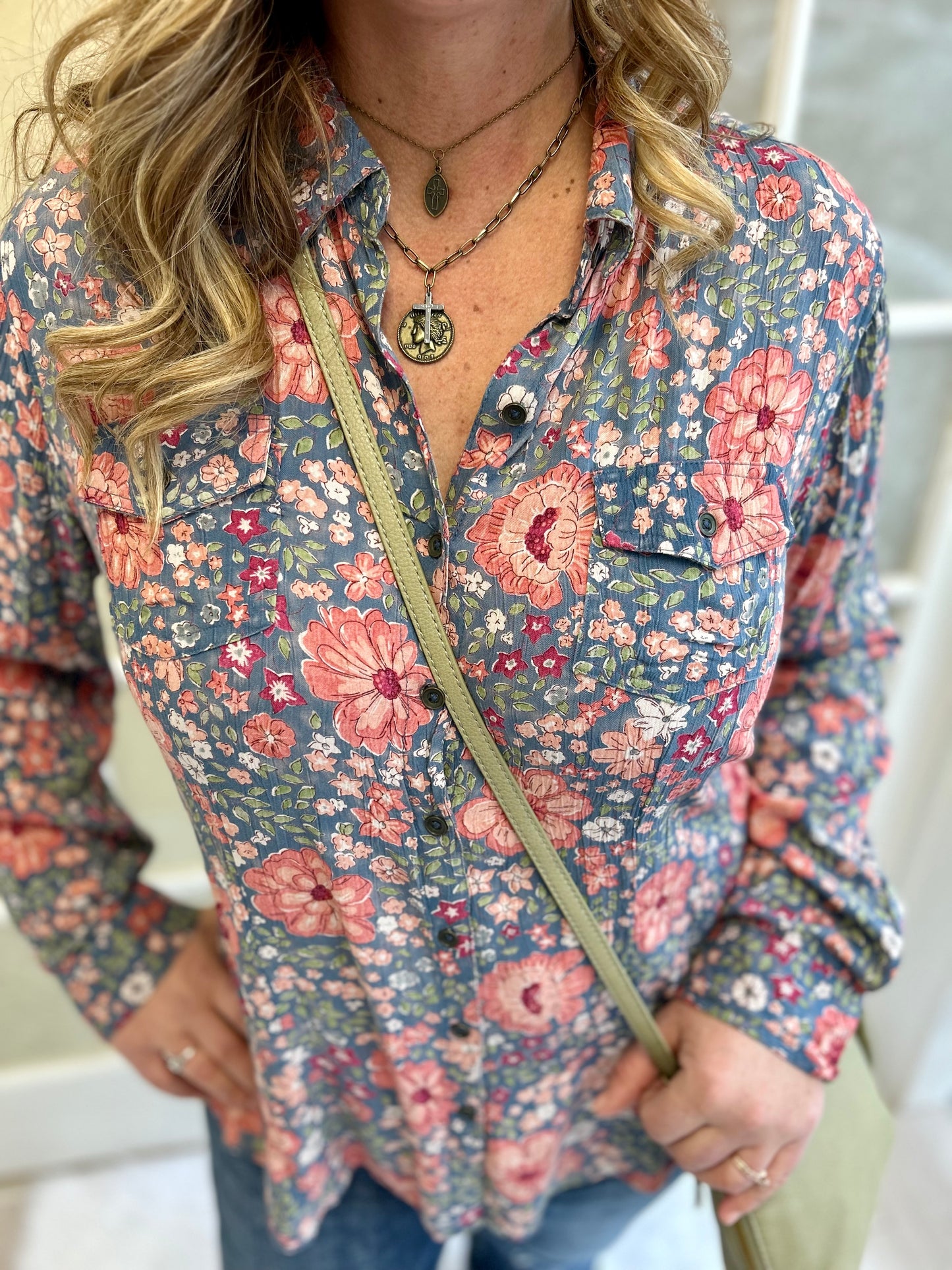 Spring Floral Button Up Top