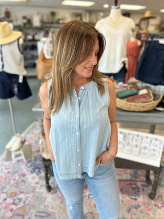 Blue Haze Striped Button-Front Tank