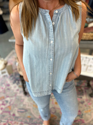 Blue Haze Striped Button-Front Tank