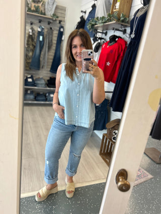 Blue Haze Striped Button-Front Tank
