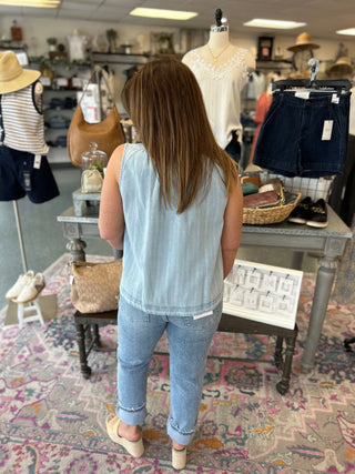 Blue Haze Striped Button-Front Tank
