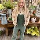 Olive Distressed Distressed Corduroy Overalls