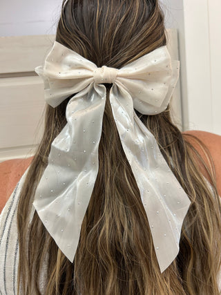 Cream/Rinestone Hair Bow