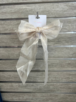 Cream/Rinestone Hair Bow