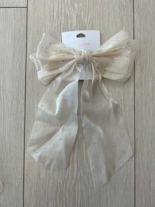 Cream/Rinestone Hair Bow