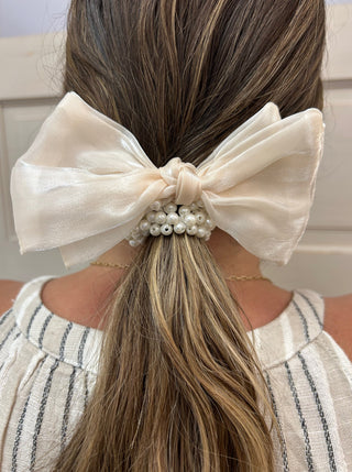 Pearl Bow Scrunchie Hairband