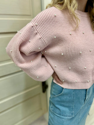 Cropped Pink Pearl Sweater